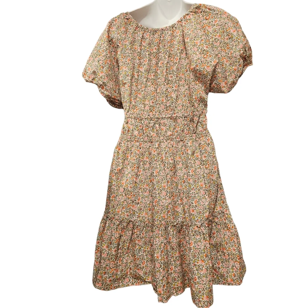 J.Crew Cotton Cinched waist puff sleeve nap dress scattered blooms cottagecore M